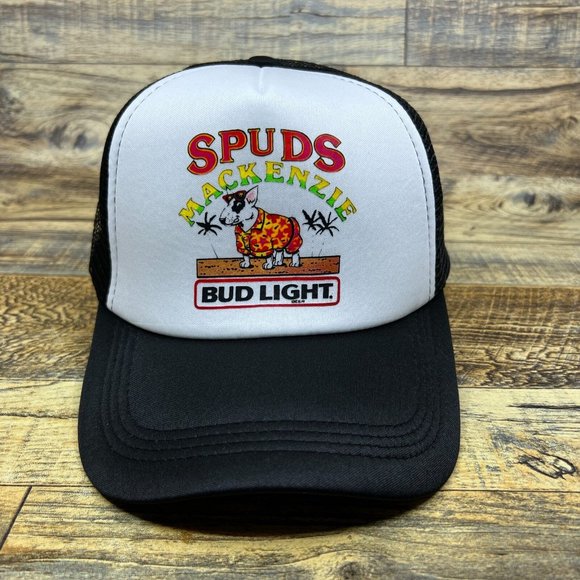 Bud Lite Spuds Mackenzie Mens Trucker Hat Black Snapback Beer Retro Logo Cap - Picture 2 of 8